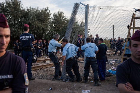 Fermeture frontière en Hongrie Röszke, Hongrie, 14 septembre 2015. Les autorités ferment la frontière.