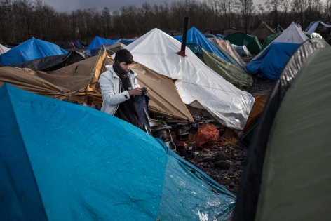 Camp de Grande-Synthe 10 janvier 2016, France, camp de réfugiés de Grande-Synthe. Plus de 3000 réfugiés y vivent depuis quelques mois. En majorité des hommes venus du Kurdistan Irakien.