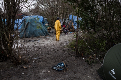 Camp de Grande-Synthe 10 janvier 2016, France, camp de réfugiés de Grande-Synthe. Les bénévoles présents au camp sont en majorité flamands et anglais.